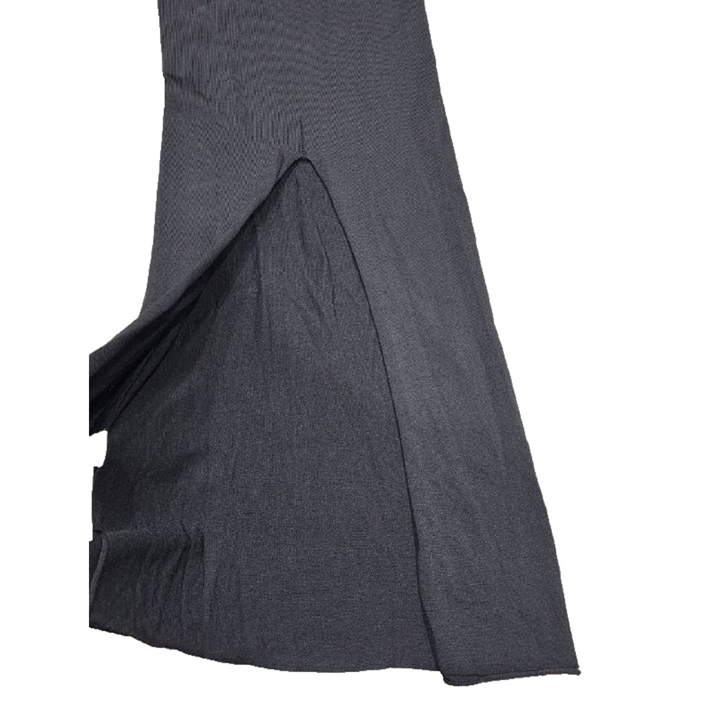 ZARA BLACK LONG GATHERED WAIST V-NECK KNIT DRESS WITH SHOULDER PADS S A005697 - Picture 9 of 9